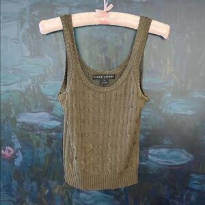 Vintage Ralph Lauren Cable Knit 100% Silk Tank Top in Moss Green M